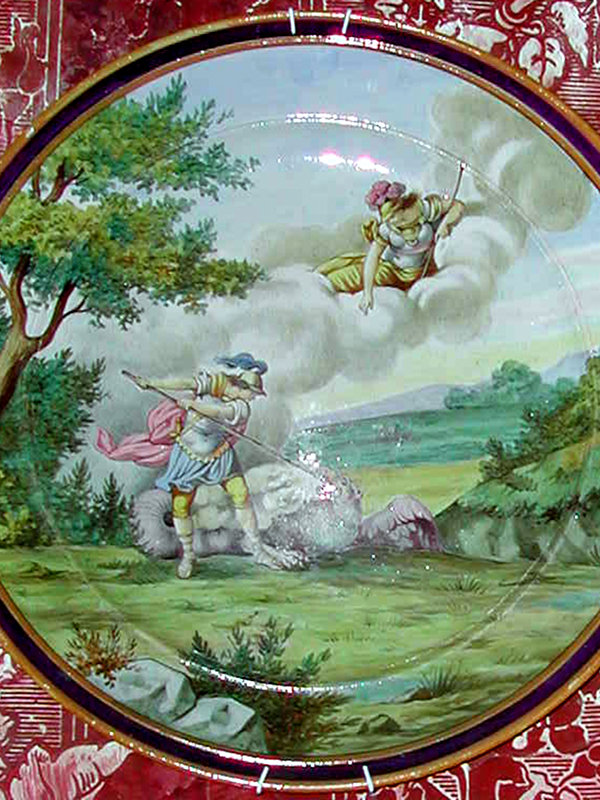 Cadmus kills the dragon, 1894, painted china dish by Ginori