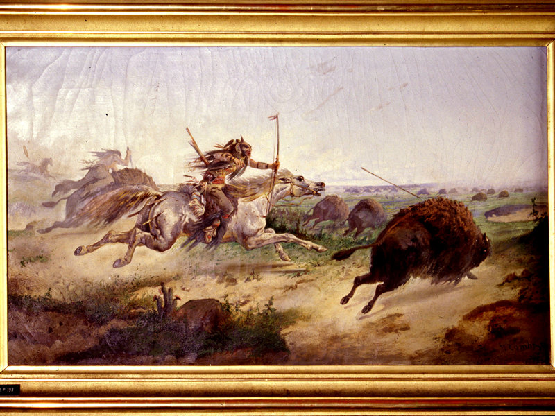 Pietro Comba, Caccia al bisonte, about 1865, oil on canvas